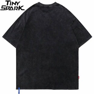 Men Hip Hop Streetwear Oversize Washed T-Shirt Middle Finger