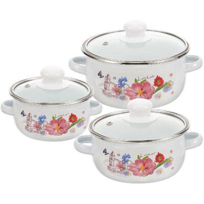 Camping Cookware Enamel Pot Pan Sauce Vintage Cooking Small