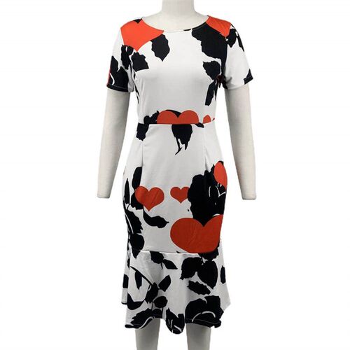 Formal Bodycon Dress Printed Ruffles Women O Neck Short Slee