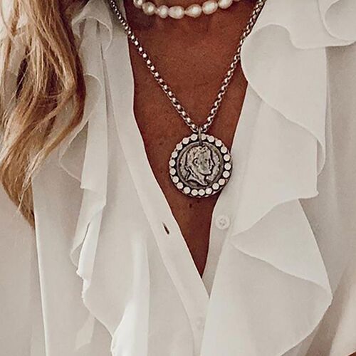 2023 Women Fashion Elegant White Ruffles Casual V Neck Blous