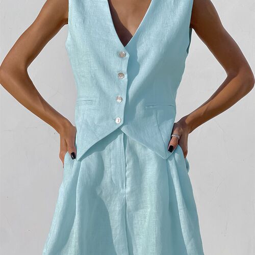 Bclout Summer White Linen Shorts Sets Women 2 Pieces Elegant
