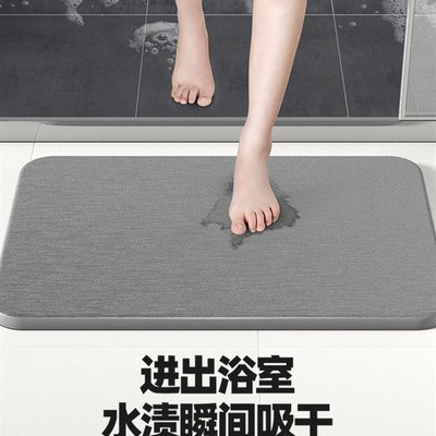 Water-absorbing floor mat at the door of bathroom