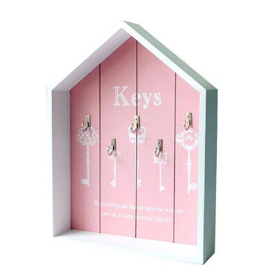 Key Cabinet Wall Mounted Wooden Key Chain Organizer With 5