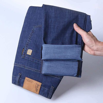Summer Thin Jeans Mens Ice Silk Elastic Straight Denim Busi