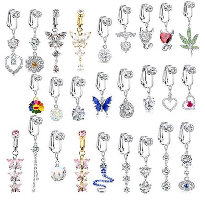 Faux Fake Belly Piercing Butterfly Leaves Dangling Long