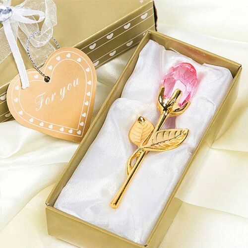 Valentines Day Gift Crystal Glass Rose Artificial Flower Sil