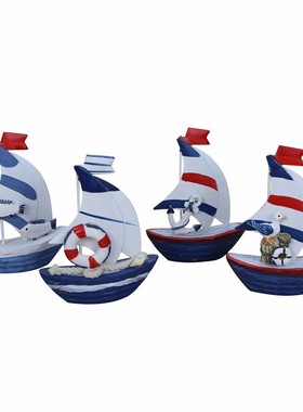 地中海风格铁皮小帆船家居装饰桌面迷你船形小摆件海洋风拍摄道具