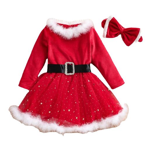 Christmas baby Dress Santa Claus clothes girl kids Party