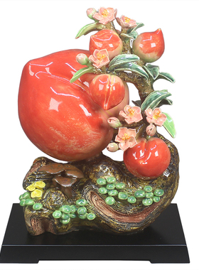 新品石湾公仔陶瓷寿桃摆件仙桃献瑞招财旺宅中式古典装饰送礼高端