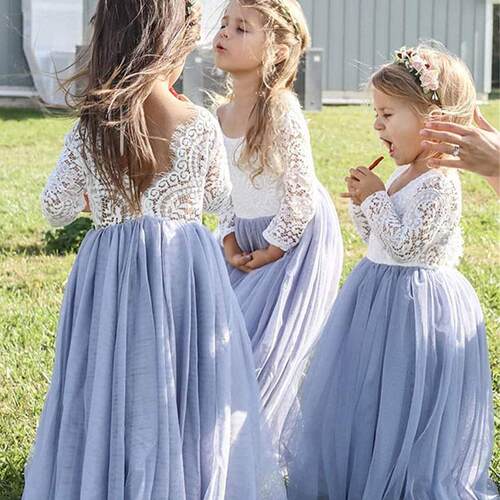 Plus Size Princess Party Lace Flower Girl Dress Baby Kids Su