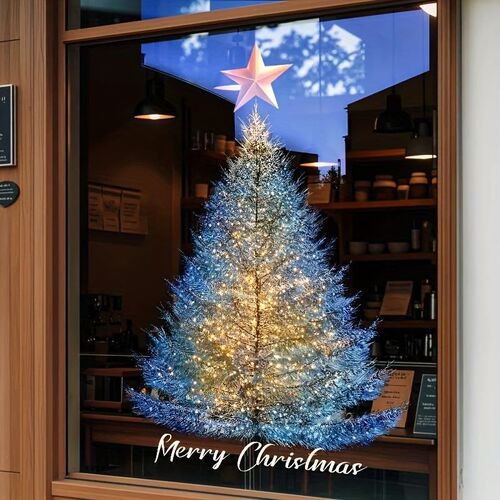 Christmas Blue Gold Christmas Tree Static Paste圣诞树静电贴