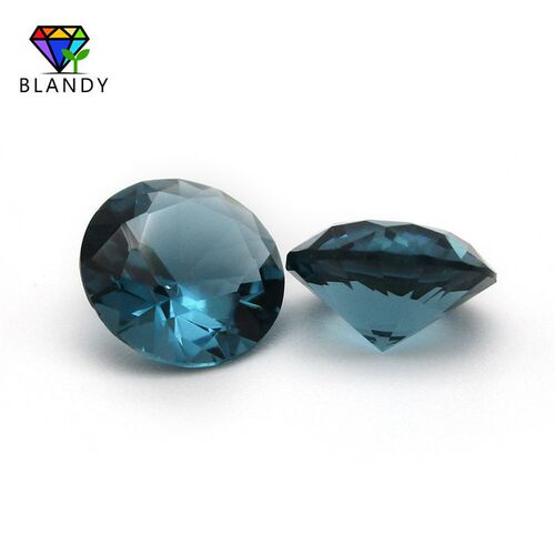 High Quality 3.0-12mm Round Cut Ink-Blue Color Glass Stone