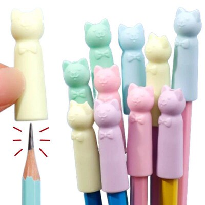 1-20Pcs Cat Erasers Pencil Tip Cap Kawaii Wipe Clean Rubber