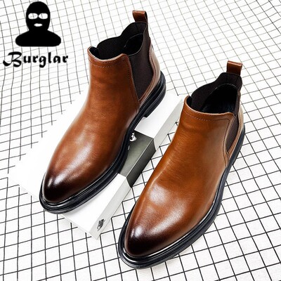 尖头切尔西靴子男 Ankle  Chelsea Boots For Men Leather Shoes