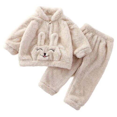 Fall Winter Warm Sleepwear Suit Coral Fleece Round Neck Baby