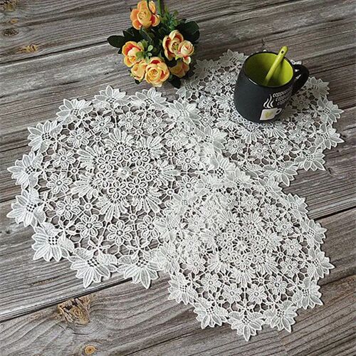 White Round Embroidery Christmas Table Cloth Coffee Coasters