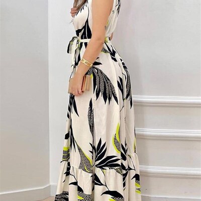 Dresses for Women  Spring Fashion Leaf Print Sleeveless