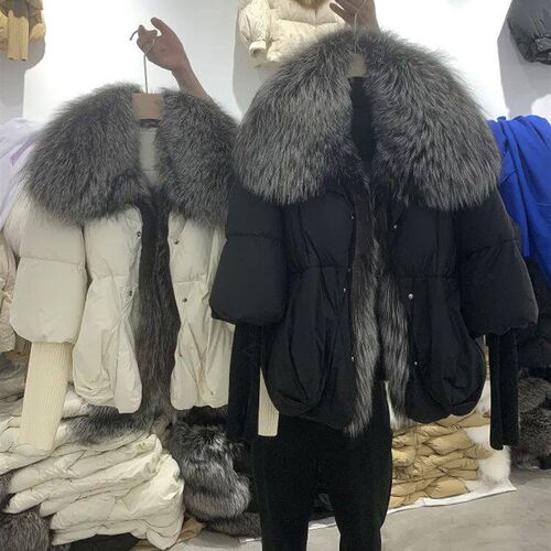 Lagabogy 2023 Winter Women Puffer Coat Large Real Fox Fur Co
