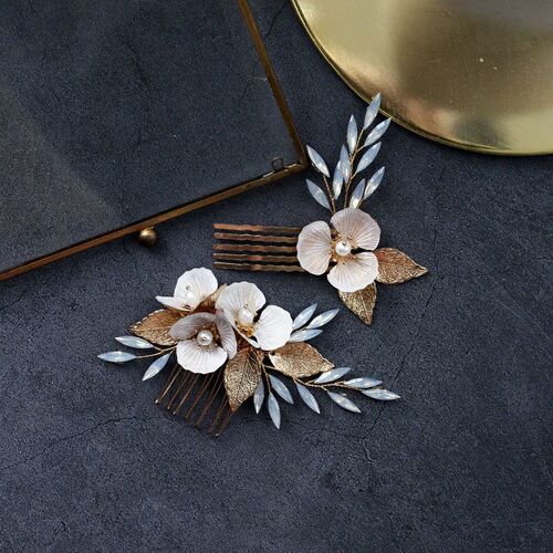 Opal Pearl Headpieces Flower Leaf Hair Combs Pins For Brides