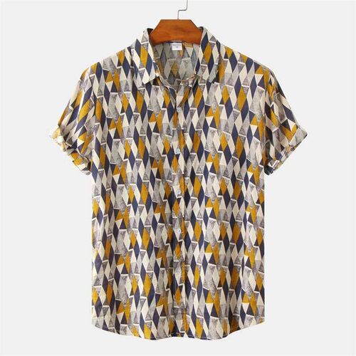 Flower Geometric Retro 3d Print Hawaiian Shirt Men Cool Summ
