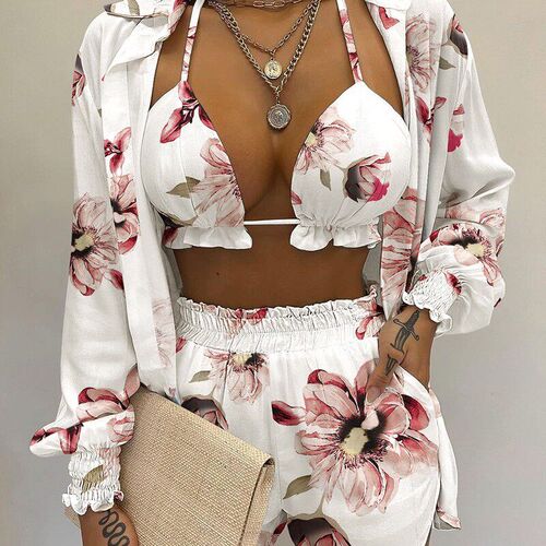 2022 Summer Womens Three-Piece Suit Fashion Beach Style Hol