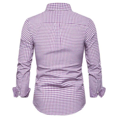 Mens Long Sleeve Shirts Spring Plaid Dad Dress Lapel Casual