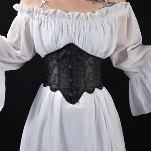 Women White Corset Crop Vintage Underbust Short 4 Button Emb