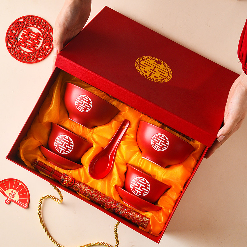 中式宫廷风哑光红色碗筷勺高脚碗喜碗结婚高档礼盒结婚新人礼品装,节庆用品/礼品,喜碗/敬茶杯,淘宝优惠券,粉丝福利购,淘宝优惠卷