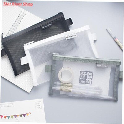 Simple Transparent Mesh Pencil Case Office Student Pencil Ca