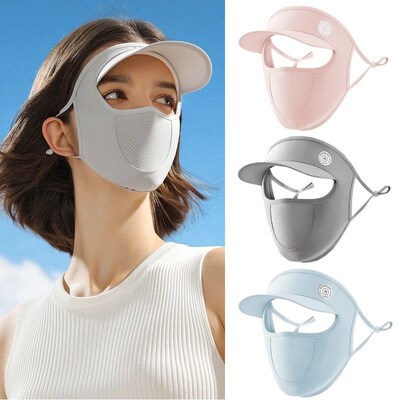 Summer Full Face Mask with Brim Sun Protection Breathable Wo