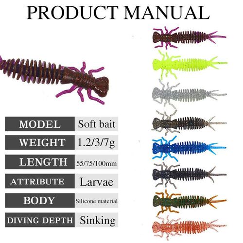10pcs/lot Larva Worm Soft Lures 55mm 75mm 10mm Fishy Smell J