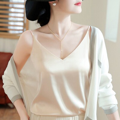Elegant Silk Women Tank Tops Woman Satin Camis Top Women Whi
