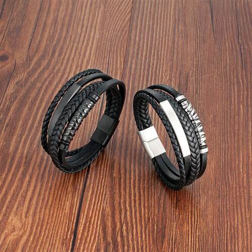 Viking Leather Bracelets for Men Multilayer Stainless Steel
