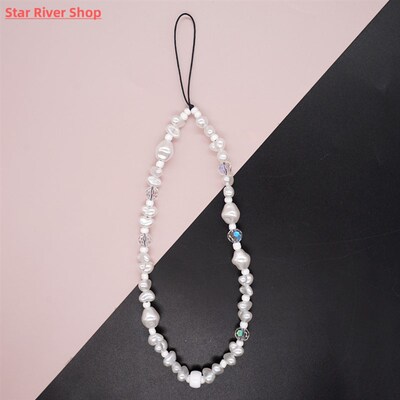 Shinus White Beaded Chains Cell Phone Chain Crystal Beads Ph