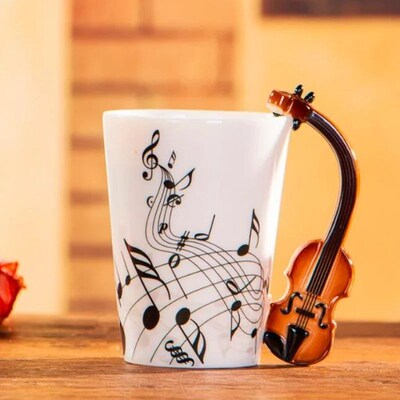 240ml Creative Music Ceramic Mug Guitar Violin Style Cute Co