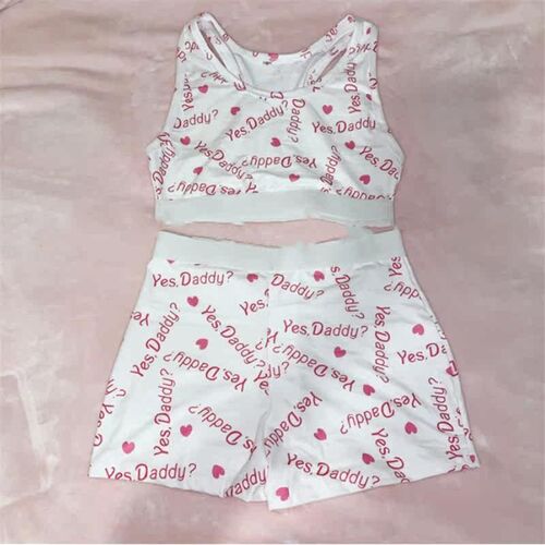 Fashion 2Pcs Set Women Sexy Casual Yes Daddy Letter Clothes