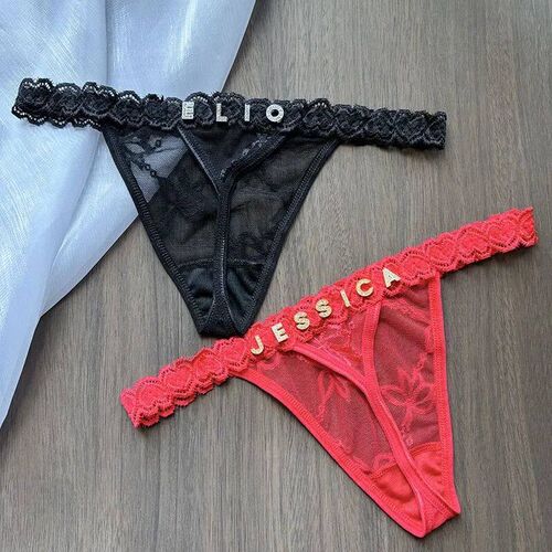 Personality Custom Name Crystal Letter Thong Lace Bikini Pan
