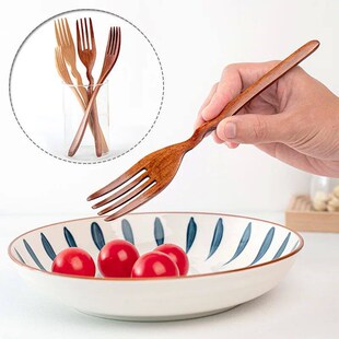 Wooden Spoon Fork Bamboo Utensil Soup Teaspoon Tableware Des