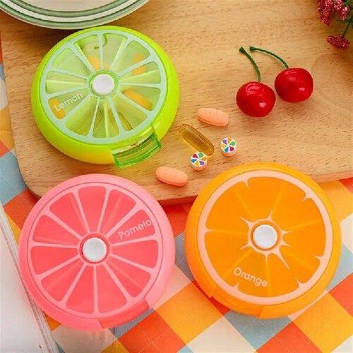 Portable Pill Box Weekly Rotating Split Fruit Points Drug