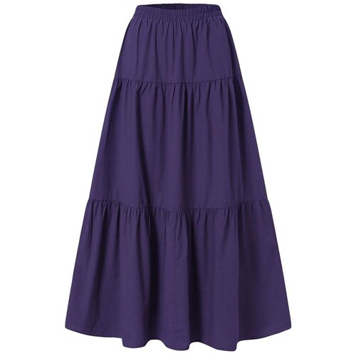 Womens Casual Long Skirts Solid Color Pleated Big Hem Elas