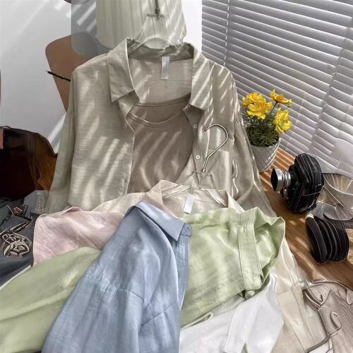 French Ice Silk Sunscreen Shirt Womens Tencel Thin Shirt Hi