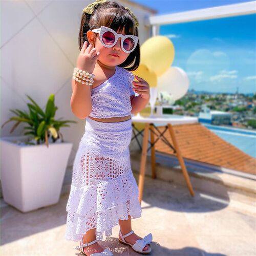 1-6Y Kids Girls Fashion Clothing Set Sleeveless Lace One-sho