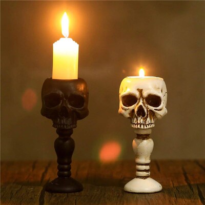 Skull Candle Holder Vintage Skeleton Candlestick Tea Light C