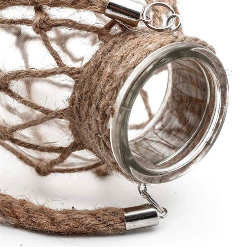 Hand Woven Hemp Rope Glass Vase Dry Flower Decor Art Glass V