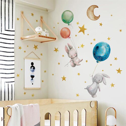 Cartoon Bunny Balloon Wall er Bedroom Living Room Home Decor
