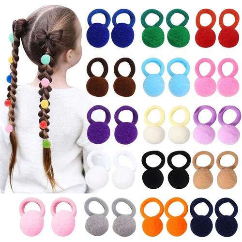 10/20pcs Sweet Colorful Elastic Hair Bands Plush Ball Rubber
