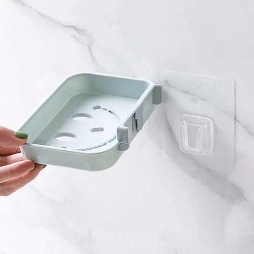 No-drill seamless adhesive wall-mounted soap dish with drain