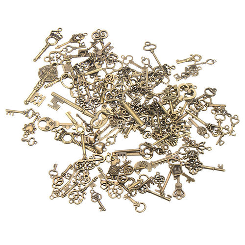 125Pcs Vintage Antique Bronze Plated Metal Love Heart Key Ch