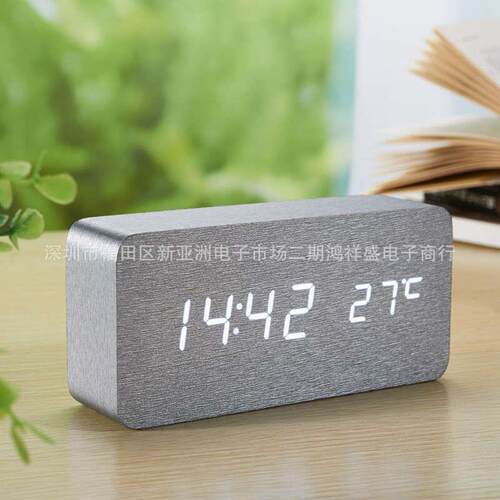 retro electronic clock led wooden clock voice control alarm