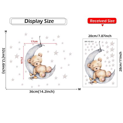 Tiny Cute Luminous Wall ers Teddy Bear on the Moon Stars Glo